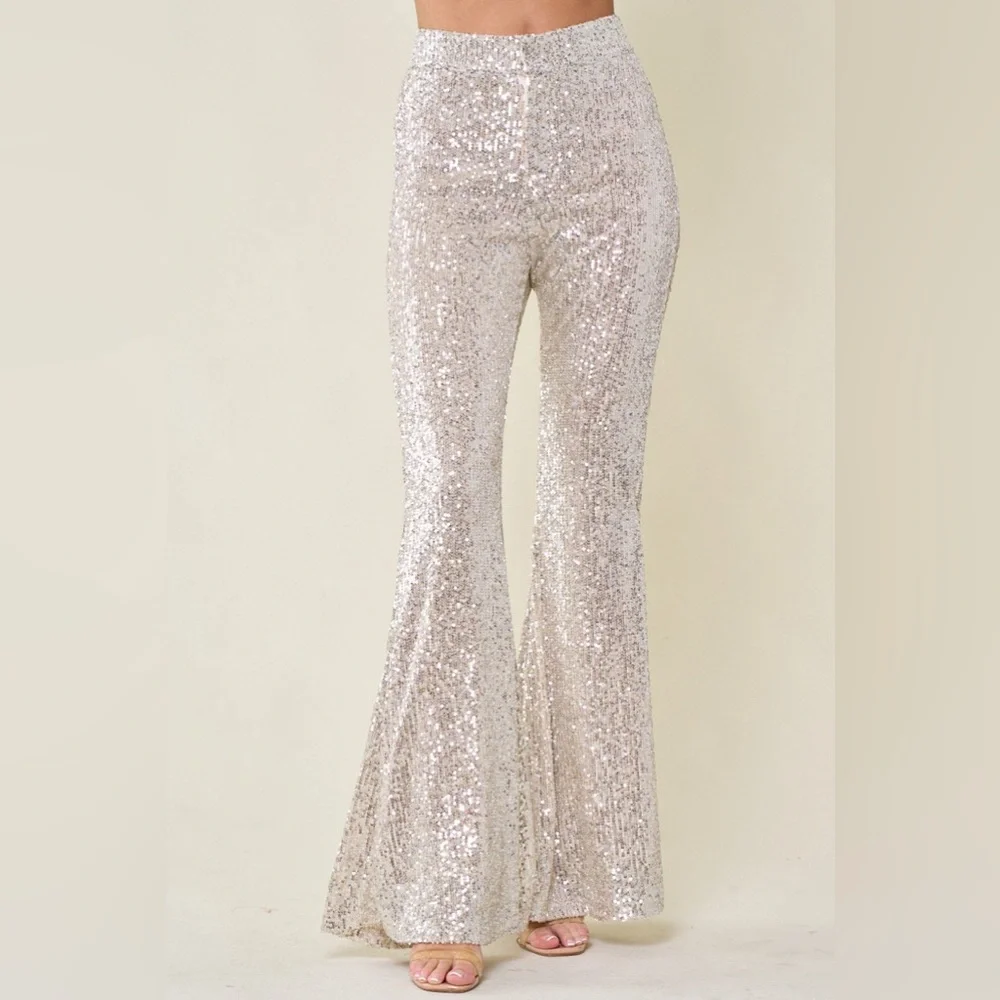 Junior Fit Sequined Flare Leg Pants - Picture 2 of 5